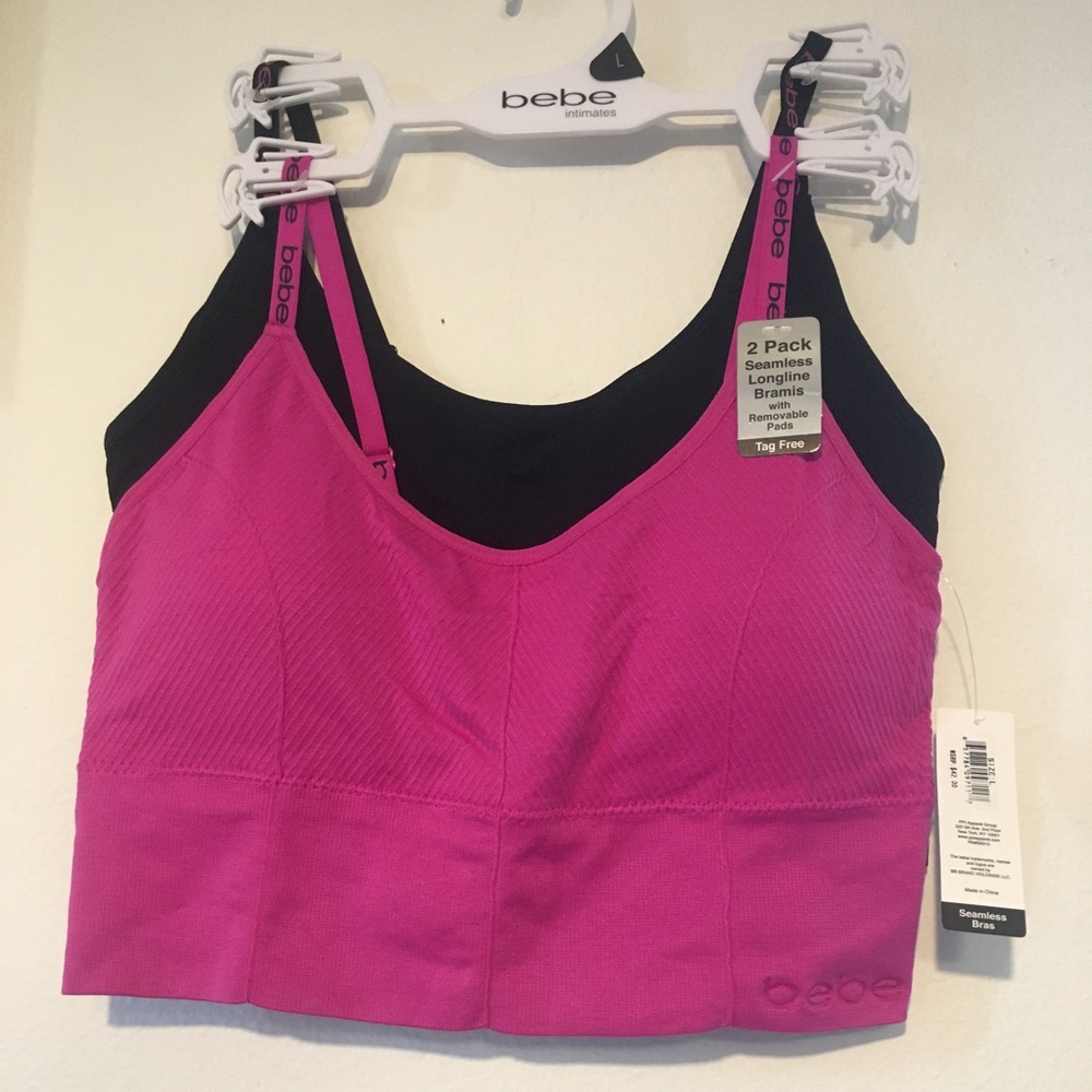 2 Pack Bebe Seamless Bramis with removable pads. Size L. NWT
